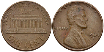 США 1 ЦЕНТ 1964 D, ЛИНКОЛЬН KM 201 медь цинк 66-1011