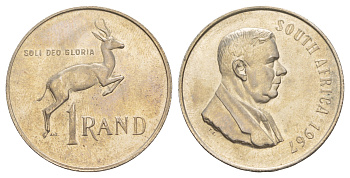 ЮАР 1 ранд 1967 Первая годовщина смерти Хендрика Фервурда, надпись на английском - "SOUTH AFRICA" KM 72.1 серебро UNC 413-3741