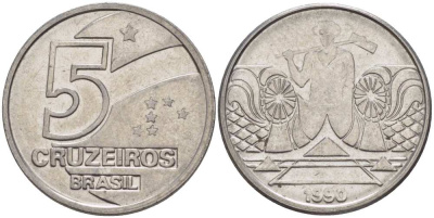 Бразилия 5 крузейро 1990 фермер KM 618.1 нержавеющая сталь 3457-826