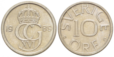 Швеция 10 эре 1989 D, Карл XVI Густав (1973- ) КМ 850 медно-никель 3955-358
