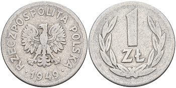 Польша 1 злотый 1949  KM 45а алюминий    4159-1253