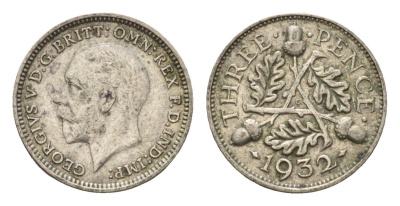 Великобритания 3 пенса 1932 Георг V (1910-1936) KM 831, Spink 4042 серебро 4644-427