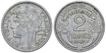 Франция 2 франка 1947 KM 886а.1, Le Franc 269.10 алюминий 4123-342