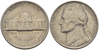 США 5 ЦЕНТОВ 1985 Р, ДЖЕФФЕРСОН KM А192 медно-никель 31-647