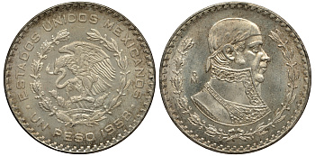 Мексика 1 песо 1958 Хосе Мария Морелос KM 459 серебро 107-923