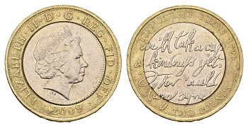 Великобритания 2 фунта 2009 Елизавета II (1952-2022), 250 лет со дня рождения Роберта Бёрнса KM 1116, Spink K24 биметалл 4111-1036