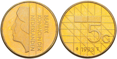 Нидерланды 5 гульденов 1993 Беатрикс (1980-2013) KM 210 никель плакированный бронзой 4116-211