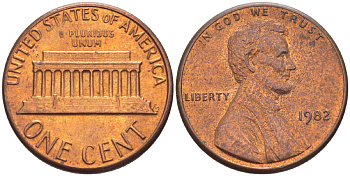 США 1 ЦЕНТ 1982 ЛИНКОЛЬН KM 201 медь цинк 86-138