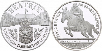 Нидерланды медаль ND королева Беатрикс (1980-2013), 1952 конный спорт, диаметр 38,5 мм.  серебро  PROOF  11-153-44