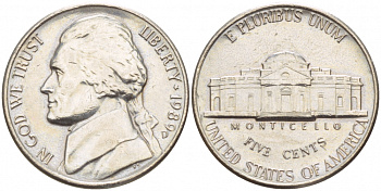 США 5 ЦЕНТОВ 1989 D, ДЖЕФФЕРСОН KM А192 медно-никель 4546-1217