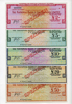 Австралия, Национальный банк Австралии 2, 5, 10, 20 и 50 фунтов 1967 дорожные чеки, оригинальный буклет, образец Specimen   бумага  UNC (пресс) 5548-3-1-2