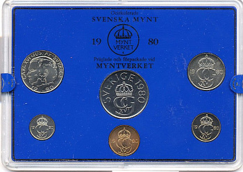 Швеция набор монетного двора из 6 монет 1980 в пластике, Карл XVI Густав (1973- ) KM MS15 UNC 4-3-6-120