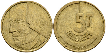 Бельгия 5 франков 1986 Belgique, Бодуэн I (1951-1993) KM 163 алюминиевая бронза 4601-145