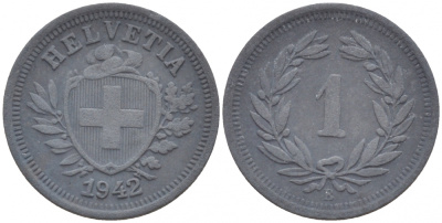 Швейцария 1 раппен 1942 В KM 3а цинк 4547-861