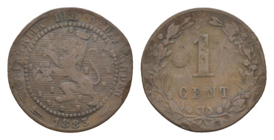 Нидерланды 1 цент 1883 Виллем III (1849-1890) KM 107 бронза 66-862