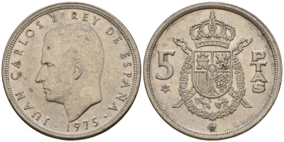 Испания 5 песет 1975 (80) Хуан Карлос I (1975-2014) KM 807 медно-никель 210-535