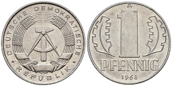 ГДР 1 пфенниг 1968 A KM 8.1 алюминий 99-1021