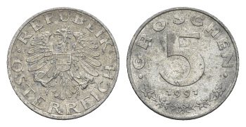 Австрия 5 грошей 1991 KM 2875 цинк 4576-647