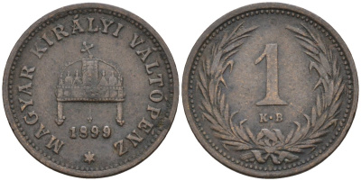 Венгрия 1 филлер 1899 КВ, Франц Иосиф I (1848-1916) KM 480 бронза 4585-157