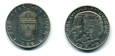 Швеция 1 крона 1978 Карл XVI Густав (1973- ) KM 852 медь плакированная медно-никелем 29-1215
