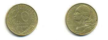 ФРАНЦИЯ 10 САНТИМОВ 1974 ТИП MARIANNE KM 929 медь алюминий никель 176-822