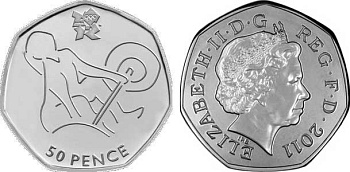 Великобритания 50 пенсов 2011 XXX летние Олимпийские игры в Лондоне в 2012 году, тяжелая атлетика, в оригинальном картонном буклете, с Олимпийской голограммой (27/29) KM 1186 медно-никель  UNC  3-6-6-19