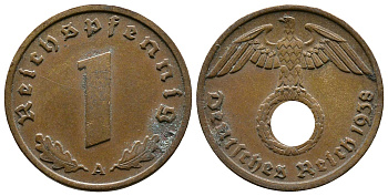 Германия 1 рейхспфенниг 1939 A KM 89, J. 361 бронза    220-349