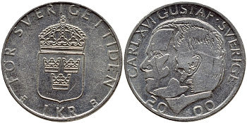 Швеция 1 крона 2000 Карл XVI Густав (1973- ) KM 852а медно-никель 4364-4131