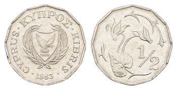 Кипр 1/2 цента 1983 год-тип KM 52 алюминий UNC 4649-1136