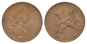 Остров Мэн 2 пенса 1978 PM, Елизавета II (1952-2022) KM 34 бронза 4656-1035