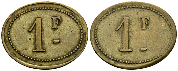 Франция 1 франк XIX-XX век ресторанный жетон латунь 4166-721