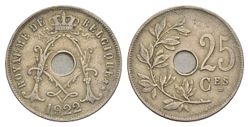 Бельгия 25 сантимов 1922 Belgique KM 68 медно-никель 4629-955
