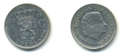 Нидерланды 1 гульден 1971 Юлиана (1948-1980) KM 184а никель 4364-547