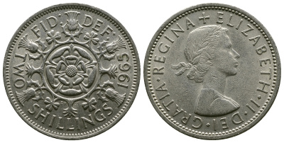 Великобритания 2 шиллинга (флорин) 1965 Елизавета II (1952-2022) KM 906, Spink 4146 медно-никель 4382-543