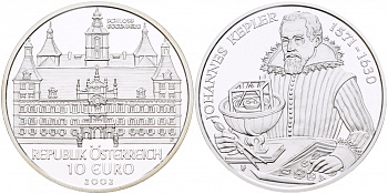 Австрия 10 евро 2002 замок Эггенберг, Иоганн Кеплер KM 3099 серебро PROOF 1087-3-64