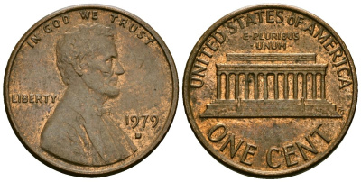 США 1 цент 1979 D, Линкольн KM 201 медь цинк 4136-158