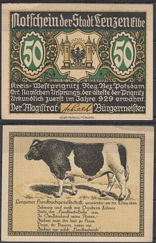 Ленцен на Эльбе 50 пфеннигов 1922 Grabowski 792.1-3/6 бумага UNC (пресс) 8601-8-3-1