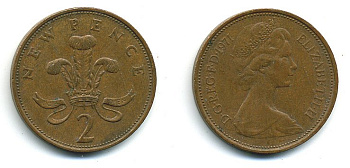 Великобритания 2 пенса 1971 Елизавета II (1952-2022) КМ 916, Spink 4235 (C1) бронза 4110-553