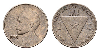 Куба 1 сентаво 1958 год-тип, Хосе Марти KM 30 медно-никель 4687-966