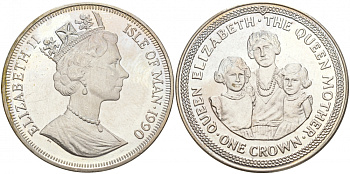 Остров Мэн 1 крона 1990 королева Елизавета (королева-мать), с детьми КМ 220 медно-никель UNC 73-812
