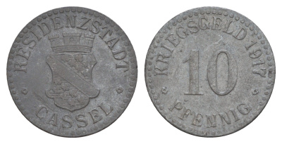 Кассель 10 пфеннигов 1917 Funck 78.3, Men05 4302.3, Men18 5464.3 цинк 4657-1053