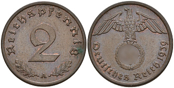 Германия 2 рейхспфеннига 1939 A KM 90, J. 362 бронза 4151-132