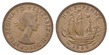 Великобритания 1/2 пенни 1964 Елизавета II (1952-2022) KM 896, Spink 4158 бронза 4662-1223