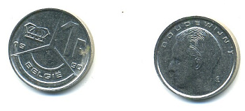 БЕЛЬГИЯ 1 ФРАНК 1990 BELGIE KM 171 никелированное железо 4364-1017