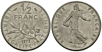 Франция 1/2 франка 1973 сеятель KM 931 никель 4135-654