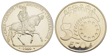Испания 5 экю 1989 Карл V X M24 серебро PROOF 11-084-24