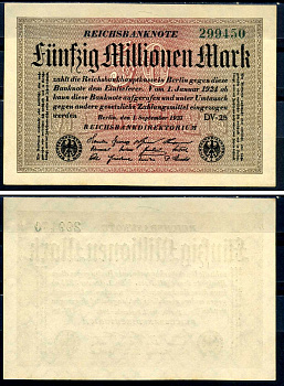 Германия 50000000 марок 1923 1 сентября 1923 Pick 109 f бумага 7552-73-3-2