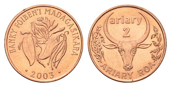 Мадагаскар 2 ариари 2003 год-тип KM 30 сталь плакированная медью 4669-514
