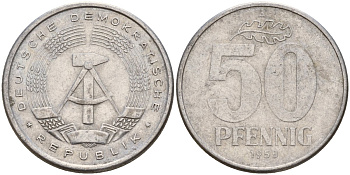 ГДР 50 пфеннигов 1958 A KM 12.1 алюминий 108-1215