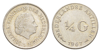Нидерландские Антильские острова (Нидерландские Антилы) 1/4 гульдена 1967 KM 4 серебро UNC 4643-153